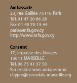 Adresse Ambassade / Consulat