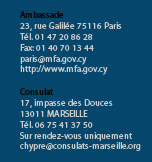 Adresse Ambassade / Consulat